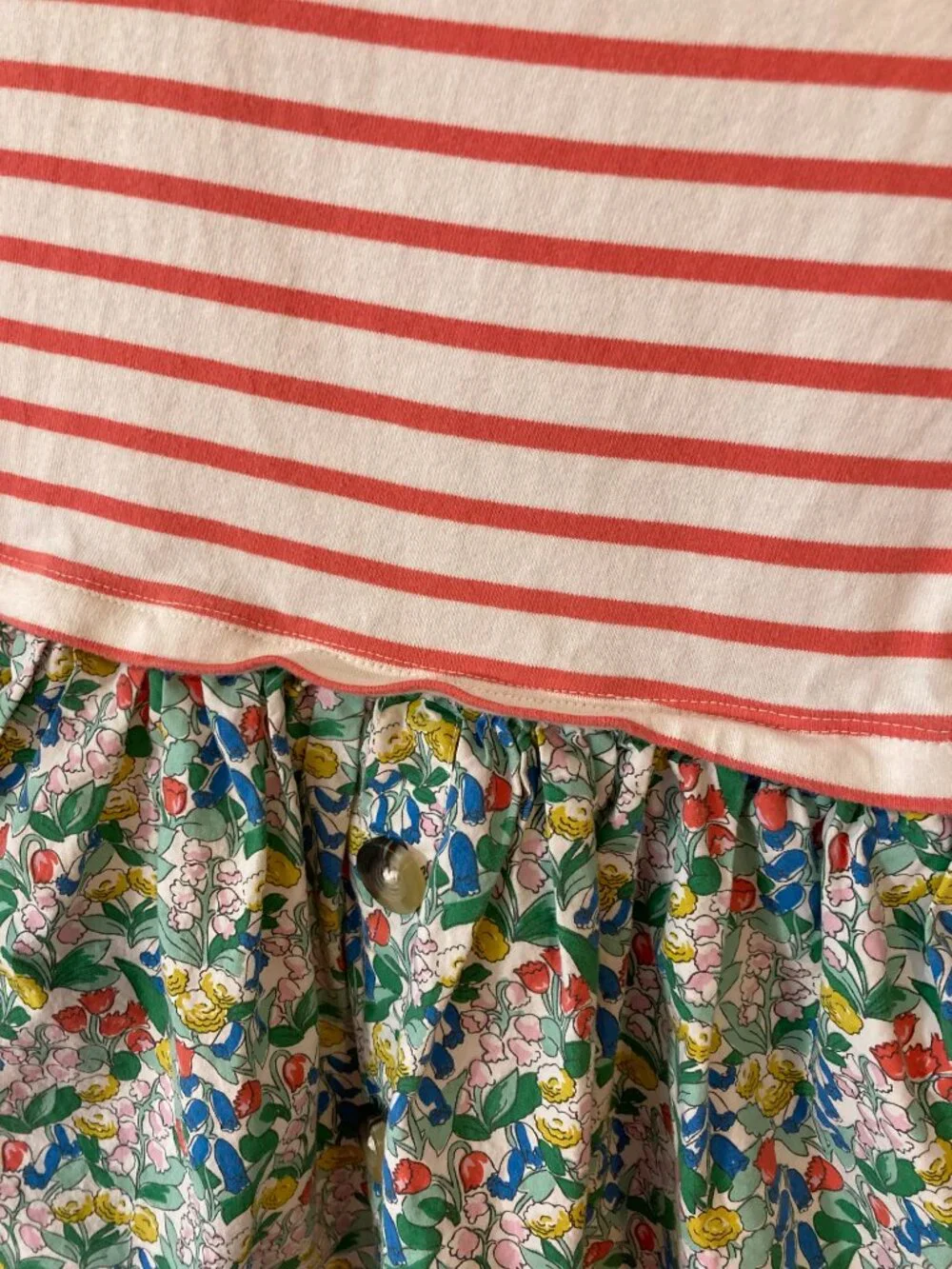 Mini Boden Red Striped Floral hotchpotch Dress 7-8y